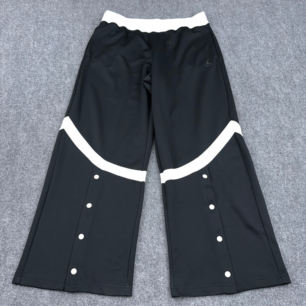 Nike Jordan Heritage Suit Pants Women XL Loose Black Wide Leg Snap Button FB5119